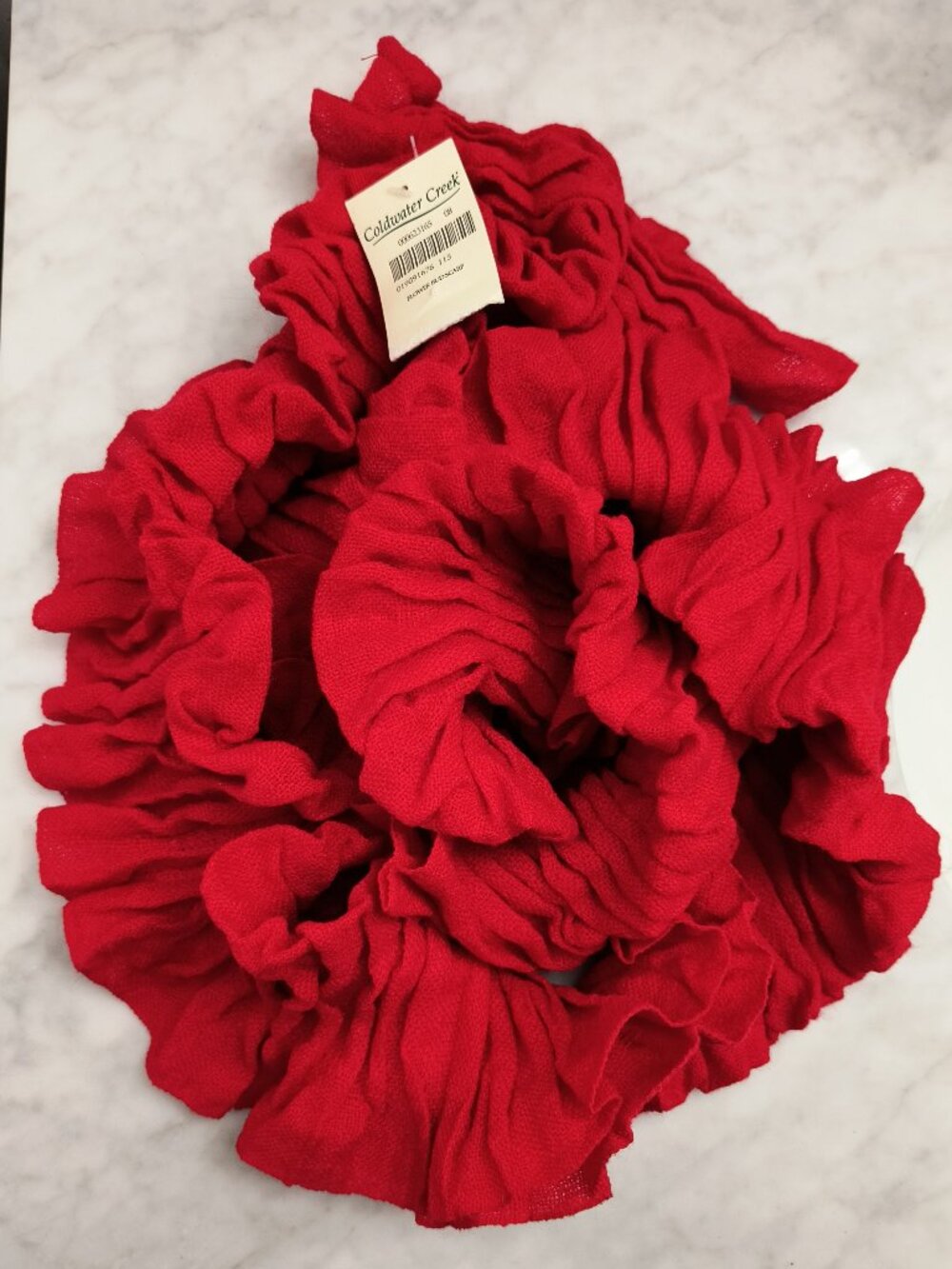 NEW - Coldwater Creek Ruby Red Flower Bud Pleated Stretchy Winter Warm Scarf